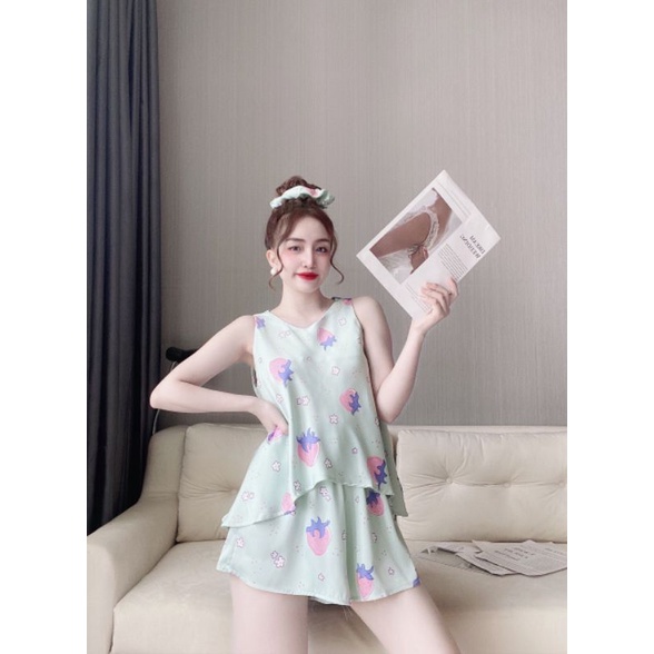 [ Kèm buộc tóc xinh] Bộ lụa cao cấp mẫu mới nhất hoạ tiết xinh xắn | BigBuy360 - bigbuy360.vn