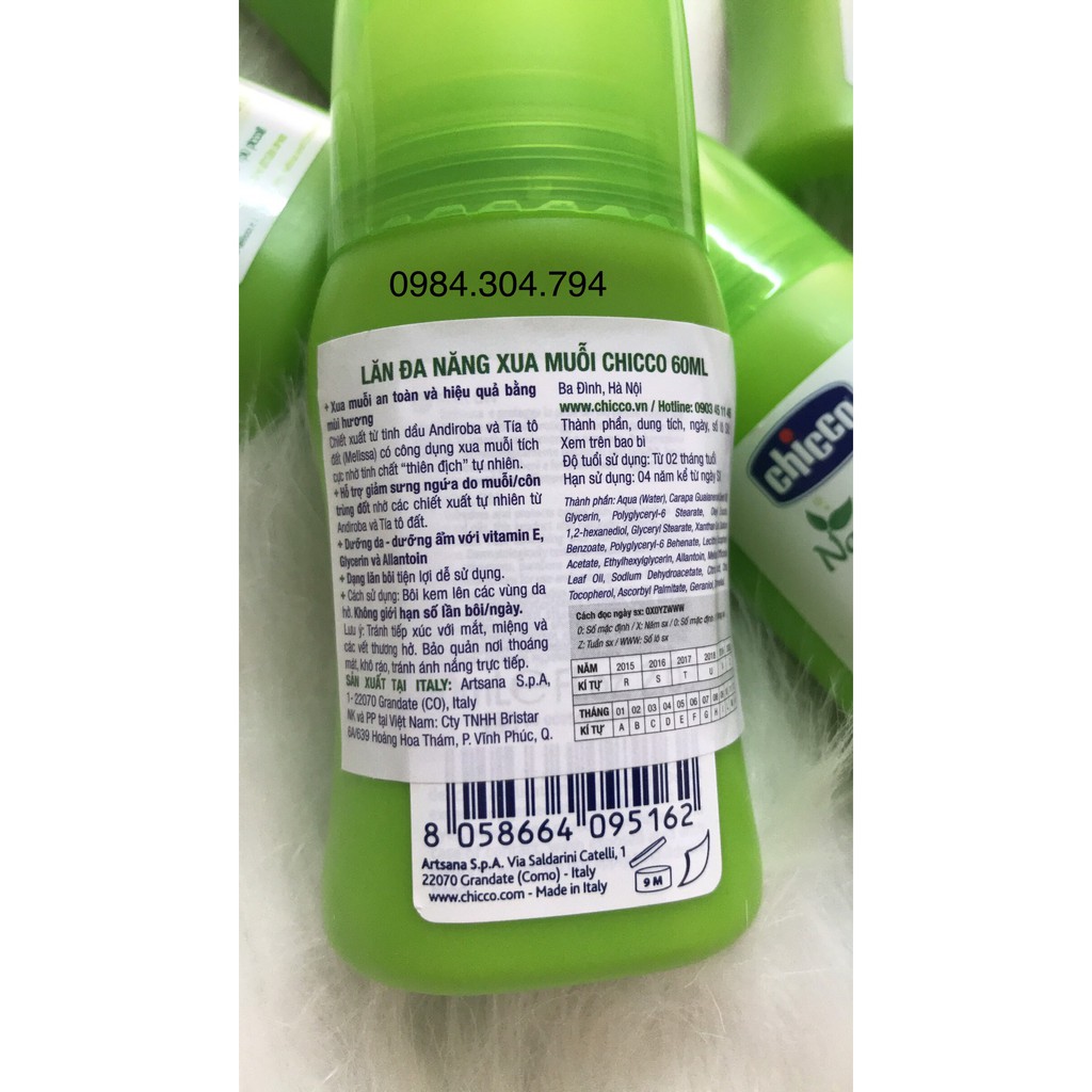 Lăn chống muỗi Chicco 60ml 2M+ chính hãng mẫu mới (LĂN ĐA NĂNG XUA MUỖI)