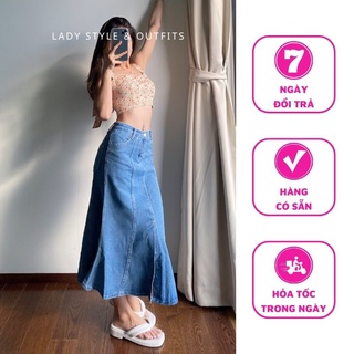 Chân váy jean dài xẻ đằng trước lady style & outfits