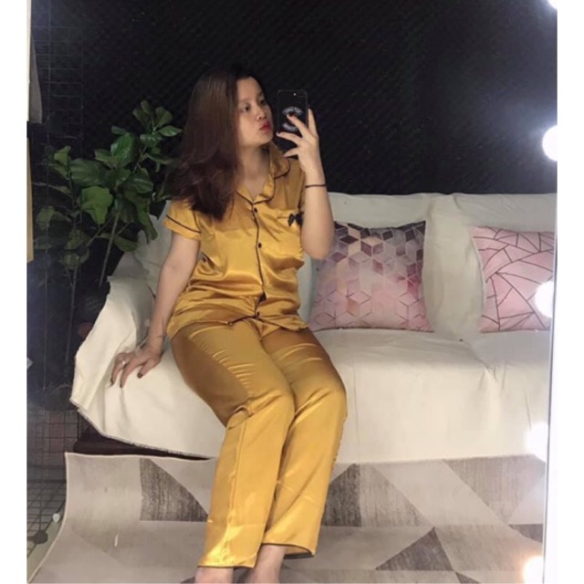 Bộ lụa nơ big size từ 60-75kg ( tay ngắn quần dài)