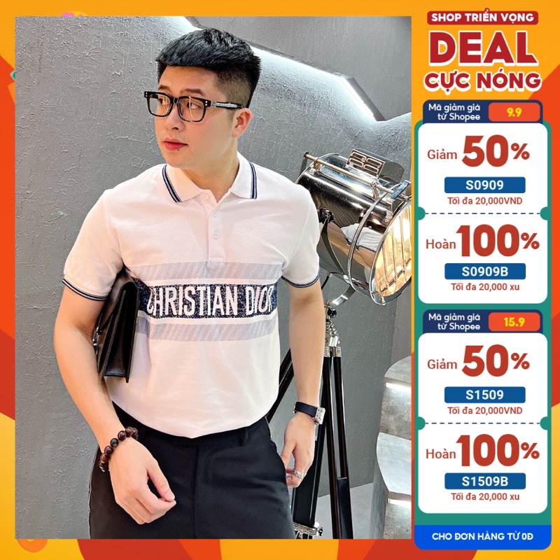 Áo thun nam có cổ, áo polo nam tay ngắn thêu hình LV vải cotton chống xù lông form chuẩn Hàn Quốc mầu đen trắng