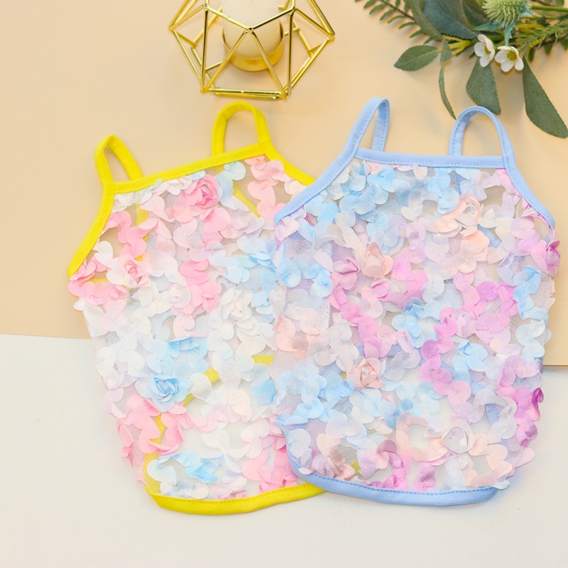 Áo Hai Dây Phối Ren Hoa Thoáng Khí Chống Rớt Cho Thú Cưng