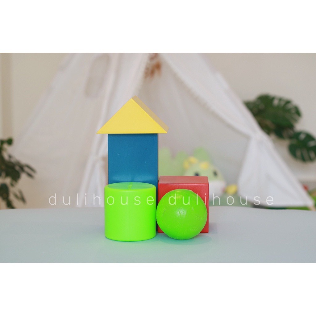 Đồ chơi 5 khối hình học,các khối lớn bằng gỗ cơ bản,đồ chơi thông minh giáo dục cho Bé