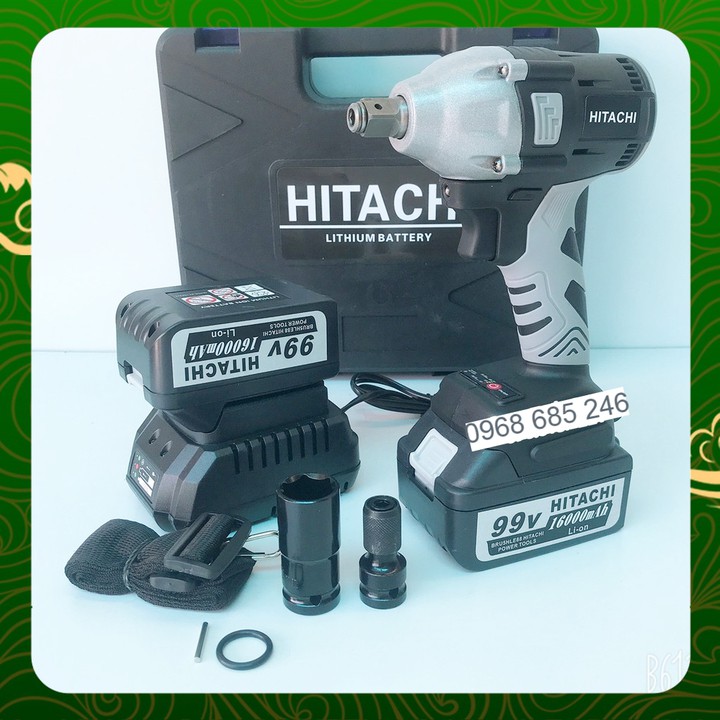 Siết bulong Hitachi 99V không chổi than 2 trong 1 - 2 PIN TẶNG ĐẦU CHUYỂN VÍT VÀ KHẨU 22