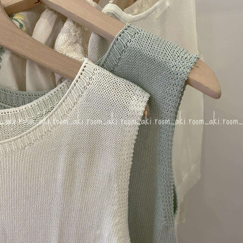 Áo tank top len mỏng không co giãn cổ tròn cuộn viền