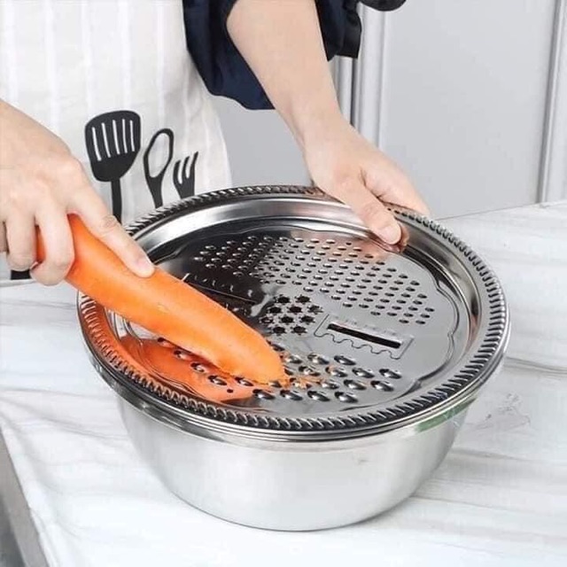 Bộ Rổ Inox Kèm Nạo Rau Củ 3 Chi Tiết