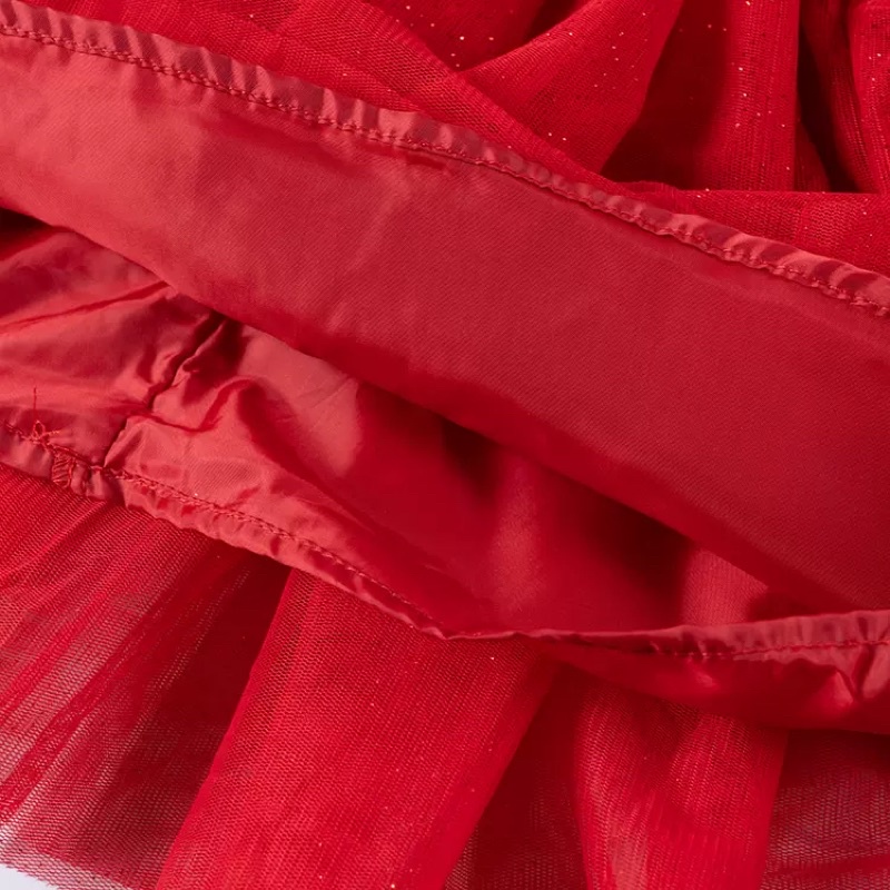 Đầm xoè đỏ bé gái HM voan phối satin sang chảnh