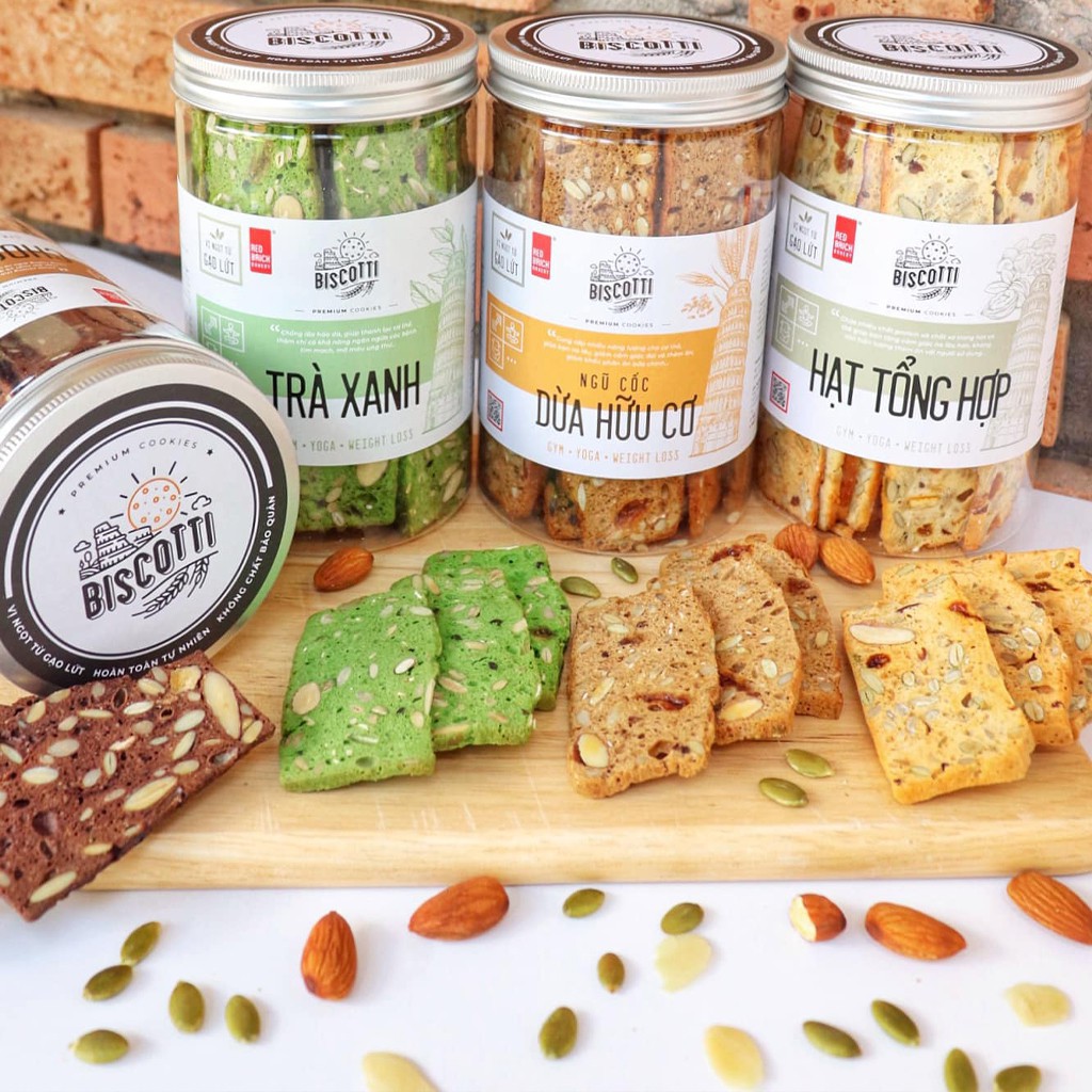 Bánh BISCOTTI Gạch Đỏ Hộp 250g Dành Cho Người Giảm cân, Ăn Kiêng, Tiểu Đường