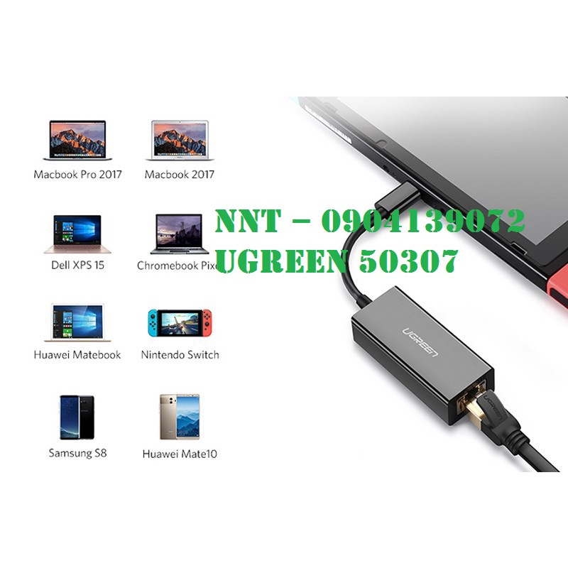 Cáp chuyển đổi USB Type-C to Lan 10/100/1000Mbps chính hãng Ugreen 50307 cao cấp