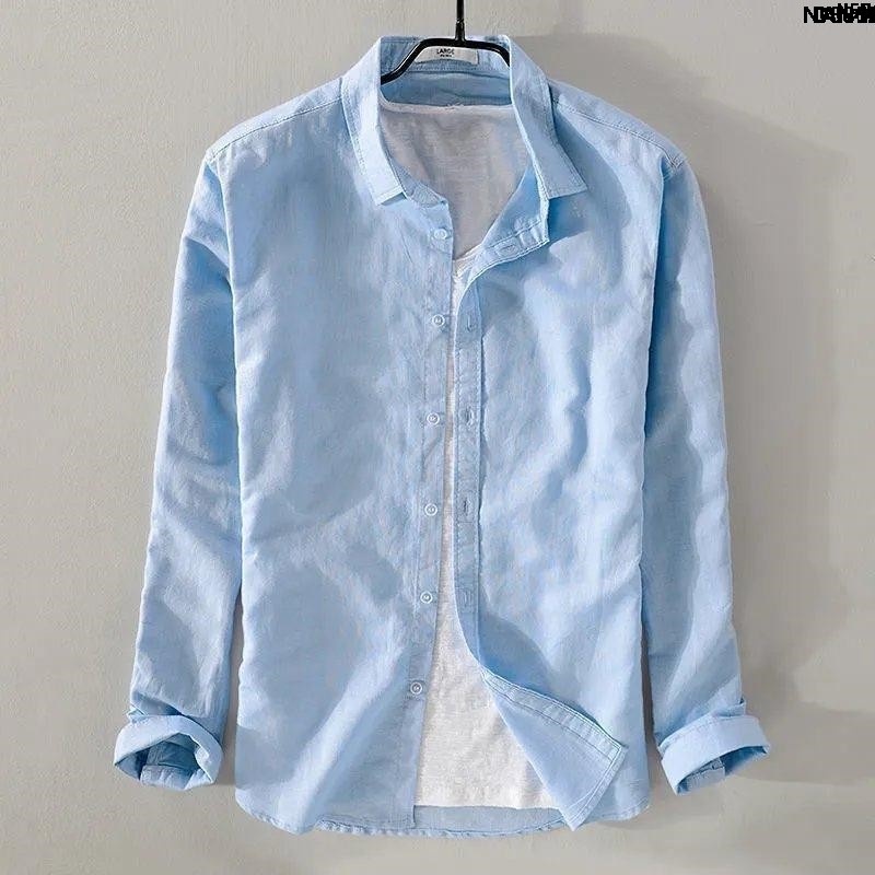 Áo Sơ Mi Lanh Cổ Trụ Khí Dáng Dài Rộng Trong Suốt Phong Cách Nhật Bản Cho NamÁo Lót Cotton Trắng Tay Rộng?
