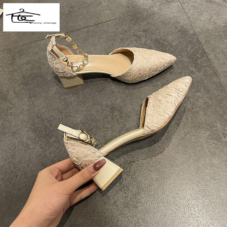 Bán Chạy ~ Giày Sandal Cao Gót Dày Dặn Thanh Lịch Bốn Mùa Có Khóa Cài