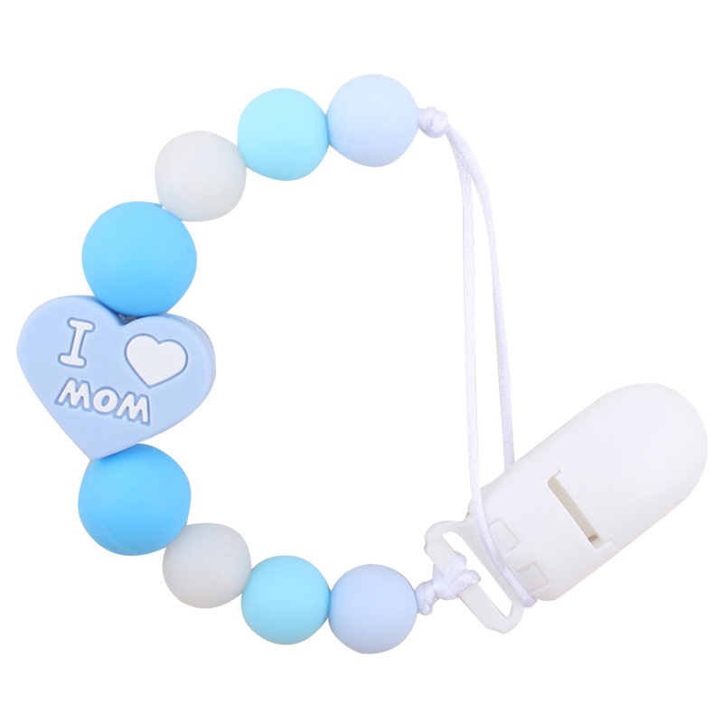 Kẹp Núm Vú Giả Ngậm Mọc Răng Bằng Silicone Đính Hạt Trái Tim In Chữ I Love Mom Dad Dành Cho Bé Sơ Sinh