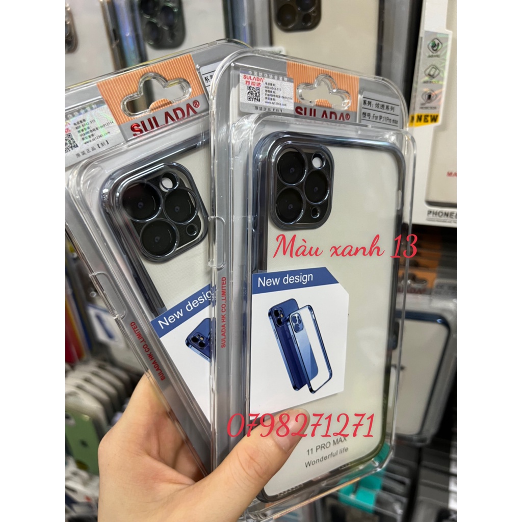 VIỀN VUÔNG MÀU TÍM  ốp lưng sulada trong viền vuông màu IPHONE 12 13 PRO MAX  bảo vệ camera