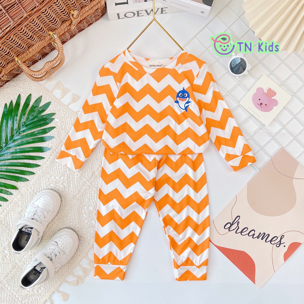[Bé 20-32kg] Bộ dài tay thun lạnh sóng biển thêu baby Shark cho bé trai bé gái chất mềm mịn mát [ HÀNG CAO CẤP ]