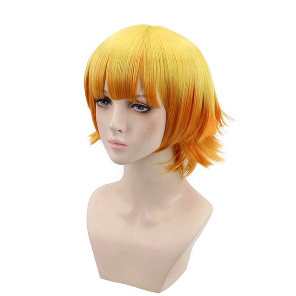 Bộ tóc giả ngắn xoăn nhuộm màu vàng cam hóa trang nhân vật anime Agatsuma Zenitsu cho nam
