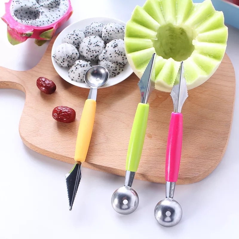 Thìa múc + tỉa hoa quả 2 đầu