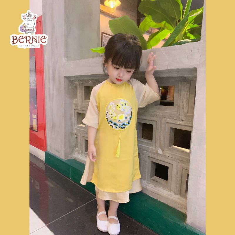_Áo dài lụa đáp hình cá cho bé gái 9 đến 23kg