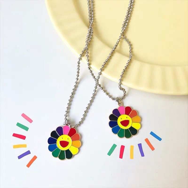 Dây Chuyền Mặt Hình Hoa Hướng Dương Màu Cầu Vồng Dễ Thương