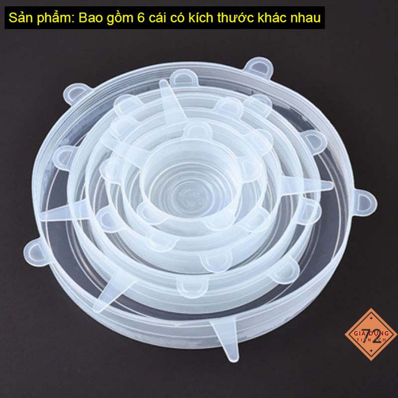 Bộ 6 Màng bọc silicon co giãn - nắp đậy silicon siêu dai, bọc tô chén bát và bảo quản thực phẩm đơn giản