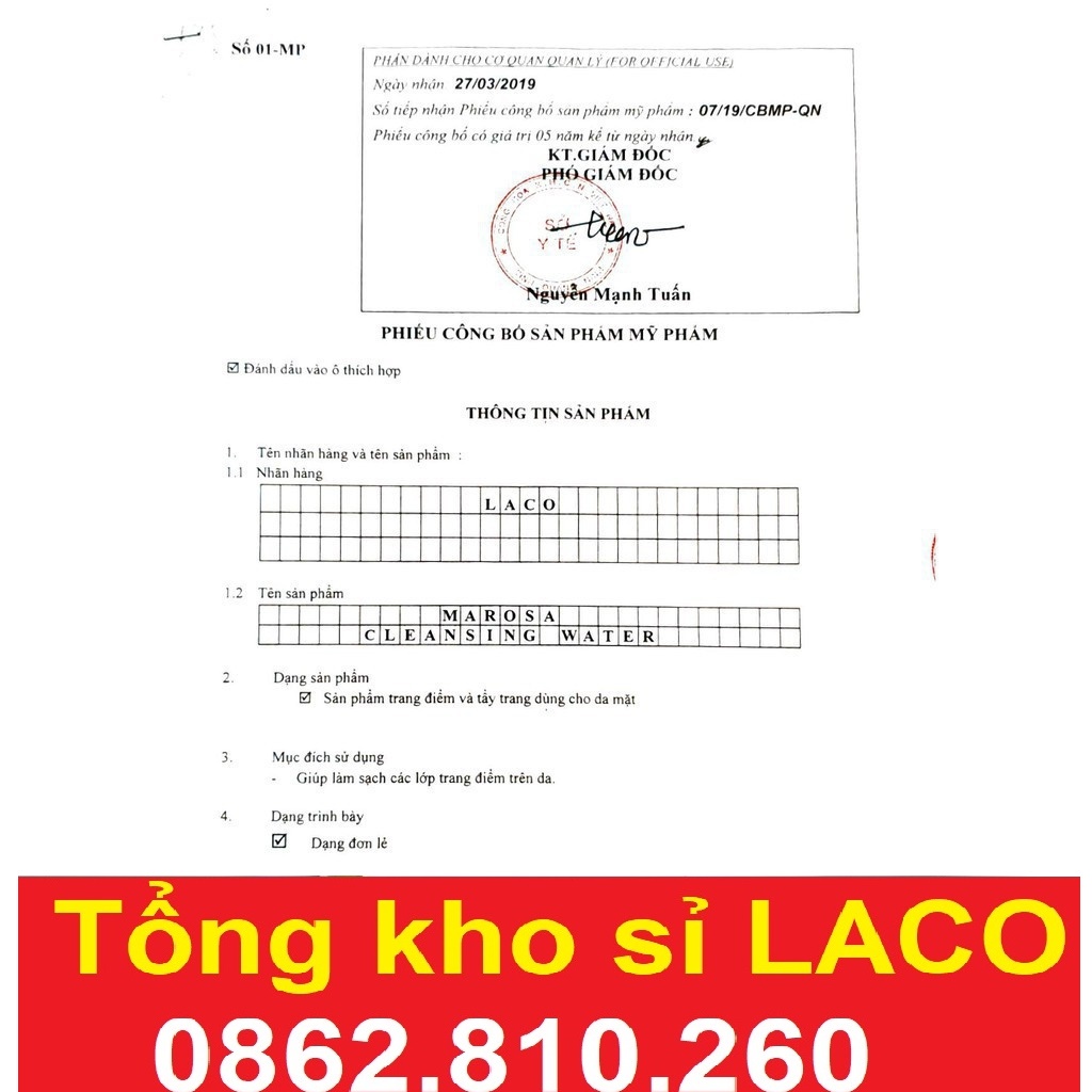 Nước tẩy trang Marosa LACO, dùng cho mọi loại da làm sạch sâu, dưỡng ẩm giúp da sáng trắng tự nhiên | BigBuy360 - bigbuy360.vn