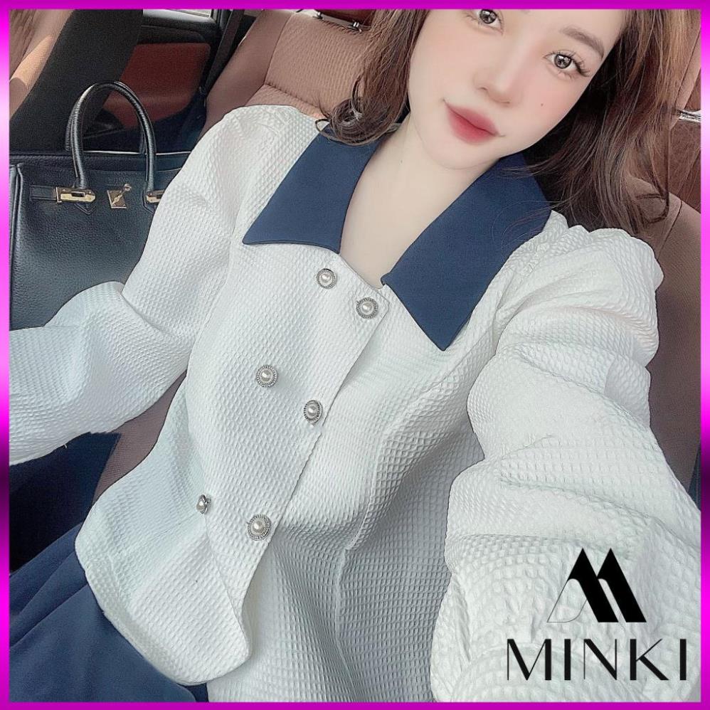 [HÀNG THIẾT KẾ] SET SƠ MI CÚC CHÂN VÁY XANH THAN CỔ ĐIỂN - CHẤT LIỆU CAO CẤP - PHỐI MÀU TRẮNG VÀ XANH ĐEN | BigBuy360 - bigbuy360.vn