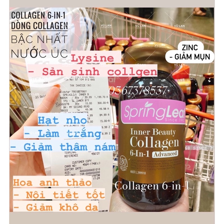 Collagen Springleaf 6 in 1 - 90 viên, 180 viên Úc - Viên Spring leaf inner beauty colagen 6-IN-1 advance