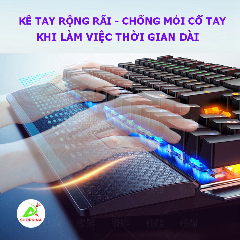 BÀN PHÍM CƠ Gaming CAO CẤP K100 FULL LED Có Kê Tay, Blue Switch Gõ Cực Đã Cho Laptop Máy Tính PC, Cổng USB