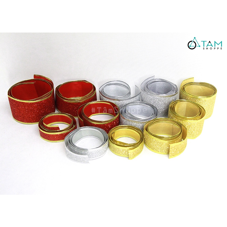 Ruy băng kim tuyến viền kẽm nhiều màu nhiều cỡ  RB-07 TAN