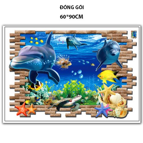 Decal dán tường Cá Heo 3D - HPMAY9706