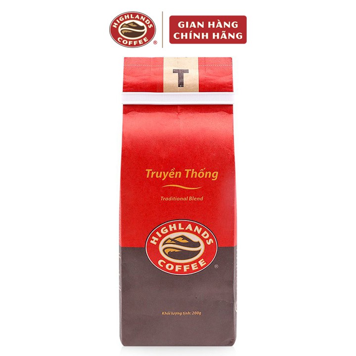 Cà phê rang xay Truyền Thống Highlands Coffee 200g, cafe rang xay pha phin Truyền thống: cà phê arabica + cà phê robusta | BigBuy360 - bigbuy360.vn