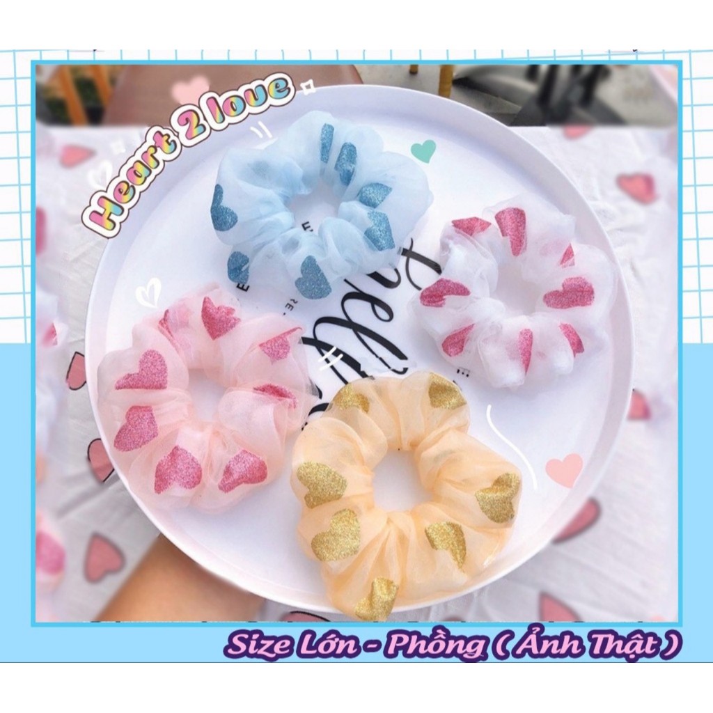 Cột Tóc Vải Scrunchies Tim 2 Lớp