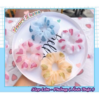 Cột Tóc Vải Scrunchies Tim 2 Lớp