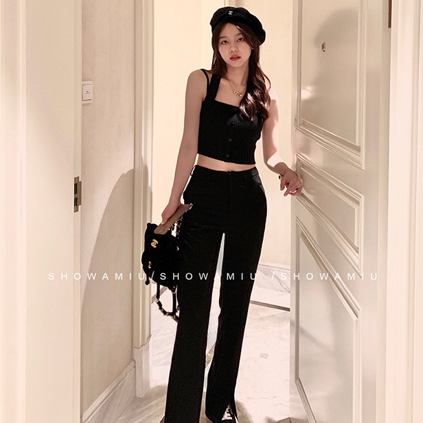 Áo hai dây SUXI dệt kim màu trơn dáng ôm thời trang mùa hè cho nữ