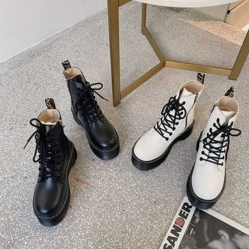 (HÀNG ORDER - ẢNH THẬT FEEDBACK) LEATHER PLATFORM BOOTS - BỐT ULZZANG ĐẾ CAO 5CM MÀU ĐEN | BigBuy360 - bigbuy360.vn