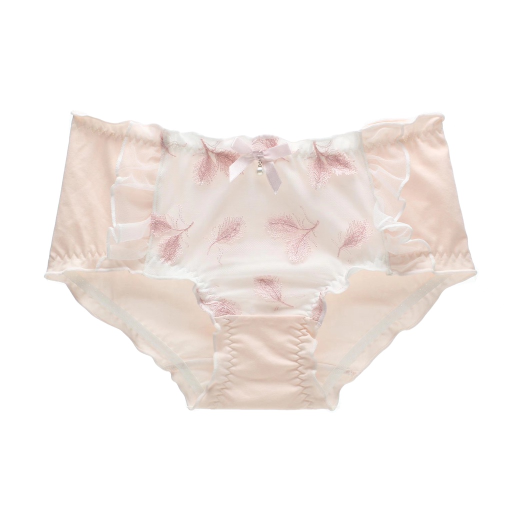 Quần Cotton Eo Giữa Thêu Lông Vũ Tinh Tế Đính Nơ Ngọc Trai Màu Hồng/Đen/Trắng Plus Size Cho Nữ