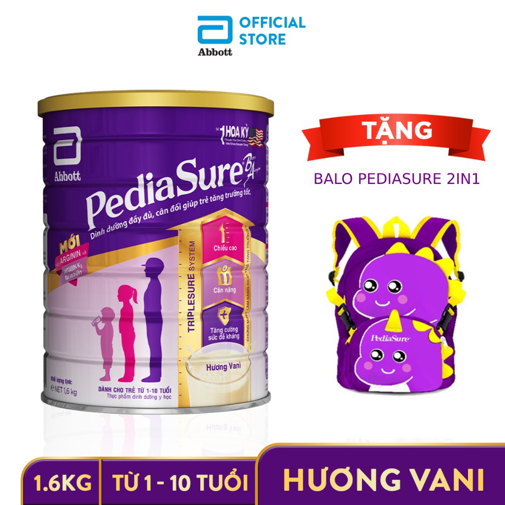 Tặng balo khủng long Pediasure 2in1 Pediasure hương vani 1.6kg