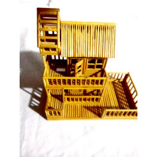 Mô hình nhà gỗ bằng tăm tre - có cầu thang và hai cánh cửa đều đóng mở được <3