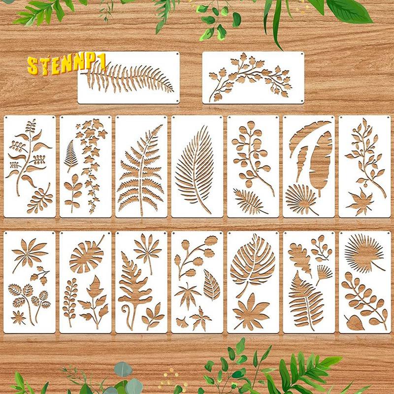 Set 16 Khuôn Phun Họa Tiết Lá Cây Nhiệt Đới Trang Trí Tường Có Thể Tái Sử Dụng