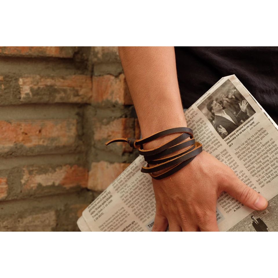 Dây da bò cao cấp - Vòng tay handmade kiểu đơn giản, cá tính