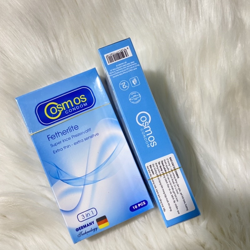 BAO CAO SU COSMOS hộp 10 chiếc siêu mỏng, gel bôi trơn, tăng cảm giác, kéo dài thời gian