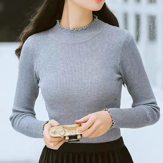 Áo Sweater Tay Dài Cổ Cao Vừa Vặn Màu Đen Thời Trang Thu Đông  Phong Cách Phương Tây