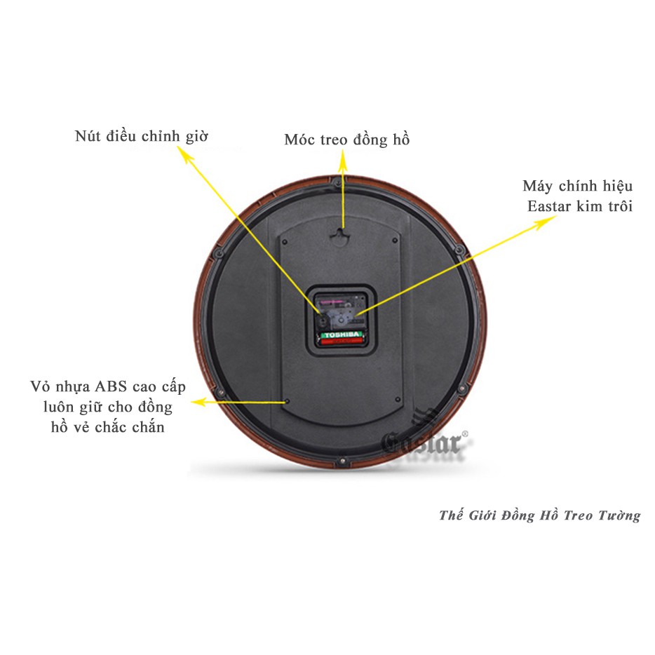 Đồng Hồ Treo Tường KIM TRÔI DẠ QUANG EASTAR – Số Nổi 3D – Tặng Pin Maxell - Bảo Hành 1 Năm