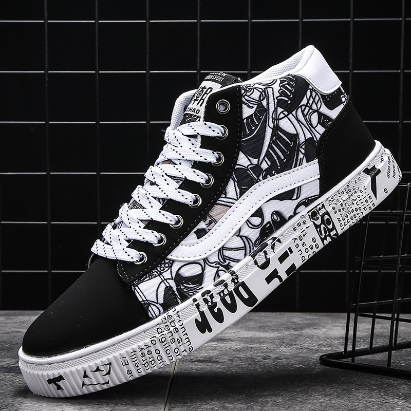 Giày Thể Thao Vans Vải Canvas Cổ Cao In Họa Tiết Graffiti Thời Trang Mùa Thu Cho Nam