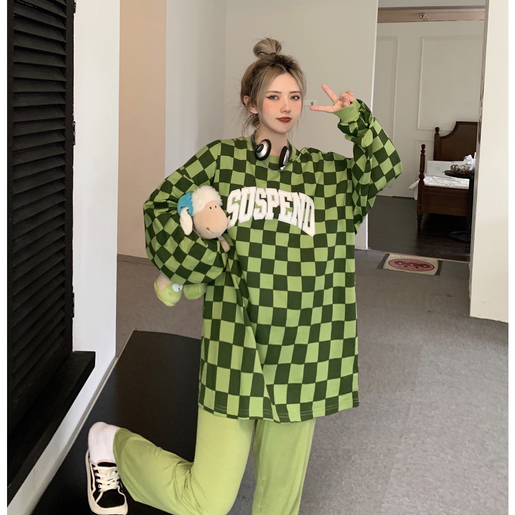 Áo thun tay dài dáng rộng họa tiết kẻ sọc phong cách Harajuku sành điệu cho nữ | BigBuy360 - bigbuy360.vn