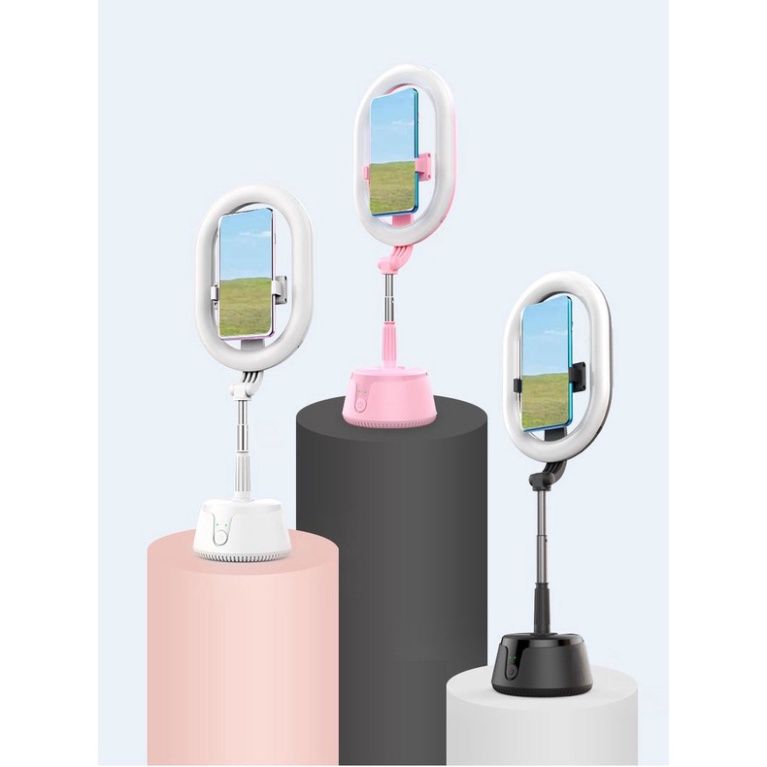 Giá đỡ điện thoại live stream A10 - trang bị đèn led, Giá kê điện thoại tự động quay theo mặt vật chủ