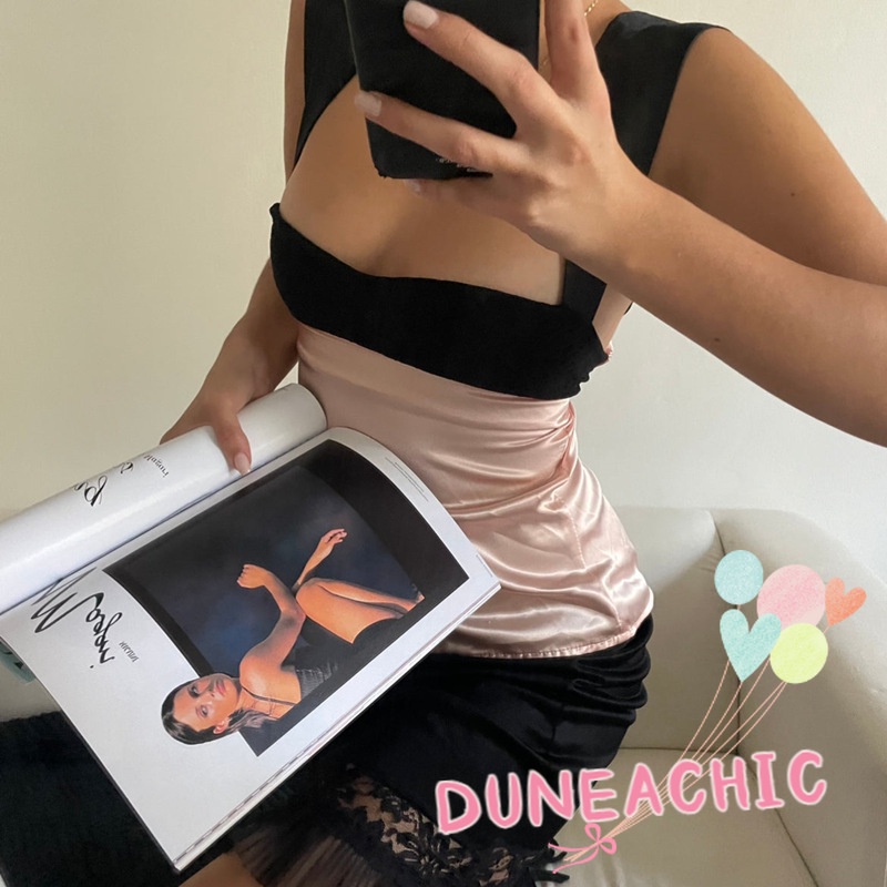 DUNEA Áo Hai Dây Dáng Ngắn Hở Lưng Màu Sắc Tương Phản Thời Trang Quyến Rũ Cho Nữ DUNEA715