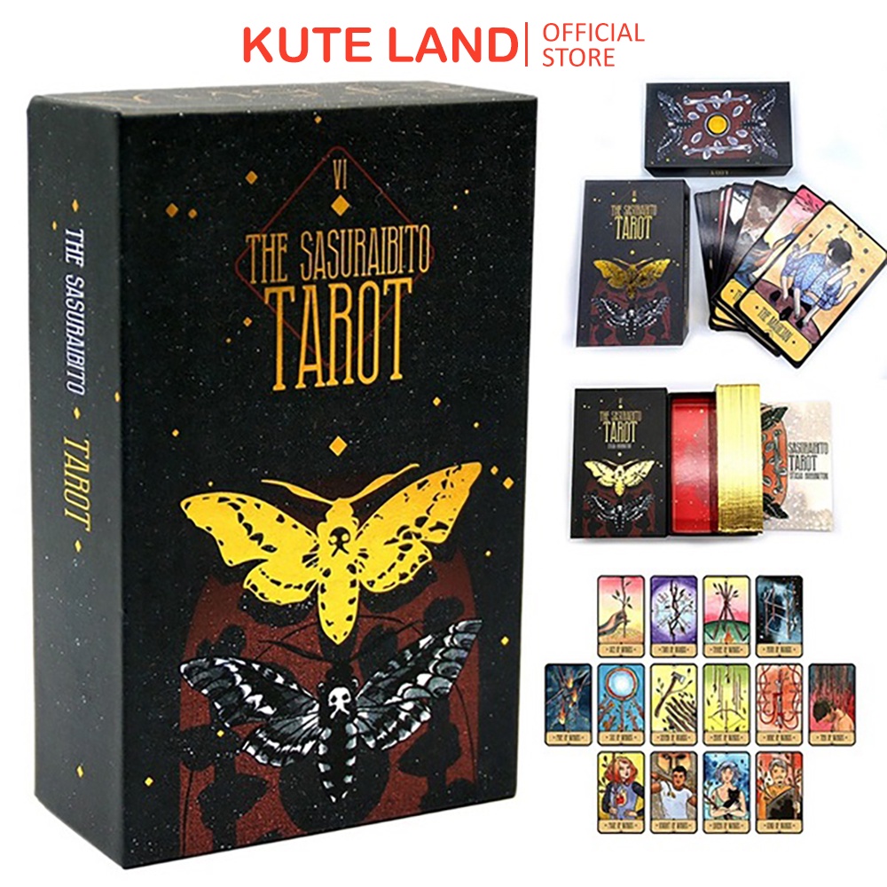 [Mạ Cạnh Size Gốc] Bài Tarot  The Sasuraibito  Hộp Cứng Cao Cấp 78 Lá Bài Mạ Vàng Size Gốc Tặng Đá Thanh Tẩy S25