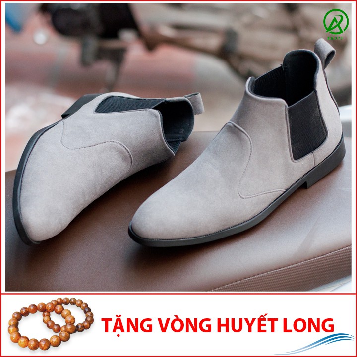 [Shop Uy Tín] Giày Chelsea Boot Nam Cổ Chun Da Búc Xám Phong Cách Hàn Quốc - CB520-bucxamhun(HL)- Kèm Vòng Gỗ Huyết Long