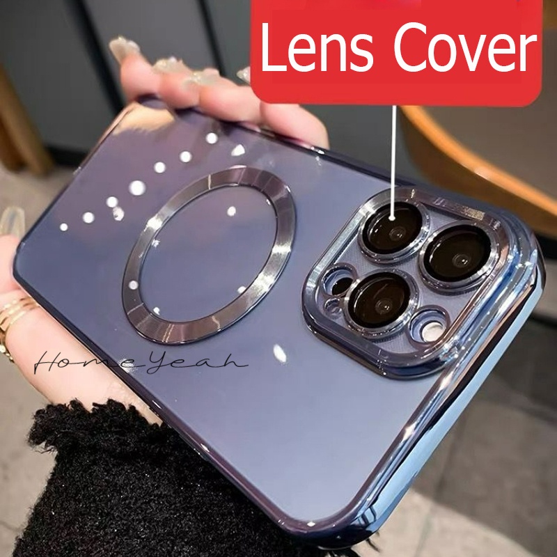 Ốp Điện Thoại Trong Suốt Từ Tính Chống Sốc Kèm Khung Bảo Vệ Camera Cho iPhone X 11 12 13 Pro Max
