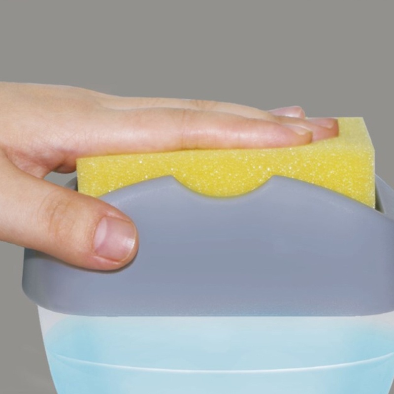 Bình Đựng Xà Phòng Rửa Chén Dạng Nhấn Tay Kèm Giá Đỡ Bọt Biển 2 Trong 1 Tiện Dụng